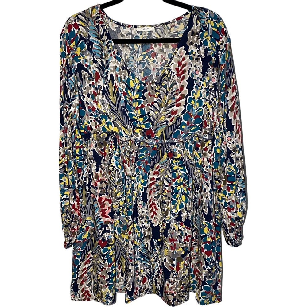 JODIFL Womens‎ Small Floral V Neck Long Sleeve Elastic Cuffs Multicolored